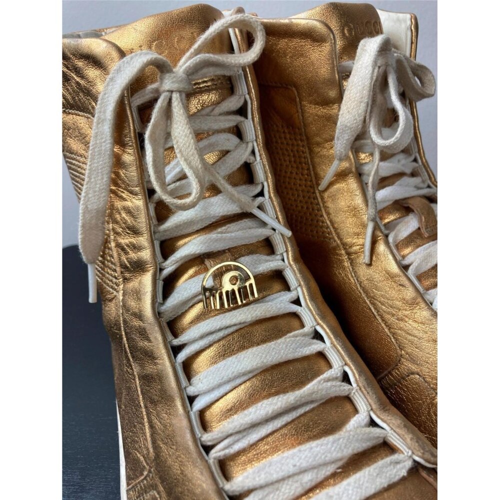 GUCCI Gold Leather High Top Sneakers US 9 - Picture 4 of 6